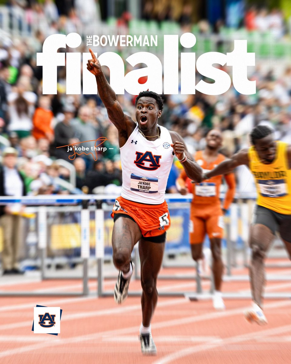 Auburn Track & Field (@auburntfxc) on Twitter photo Bowerman talk. Loud and earned.
<a href="/jthurdles/">Jakobe Tharp</a> is the first Tiger in program history to be named a finalist for <a href="/thebowerman/">The Bowerman</a>
#WarEagle Bowerman talk. Loud and earned.
<a href="/jthurdles/">Jakobe Tharp</a> is the first Tiger in program history to be named a finalist for <a href="/thebowerman/">The Bowerman</a>
#WarEagle