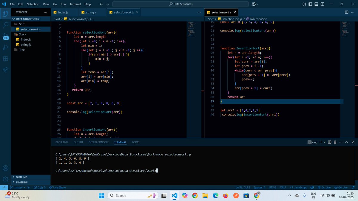 Satyasandhya__'s tweet image. ✅ Today I solved Selection Sort and Insertion Sort problems.
Great practice to understand how basic sorting algorithms work step by step!
#DSA #SortingAlgorithms #SelectionSort #InsertionSort #100DaysOfCode @ChaiCodeHQ
@PrateekJain027