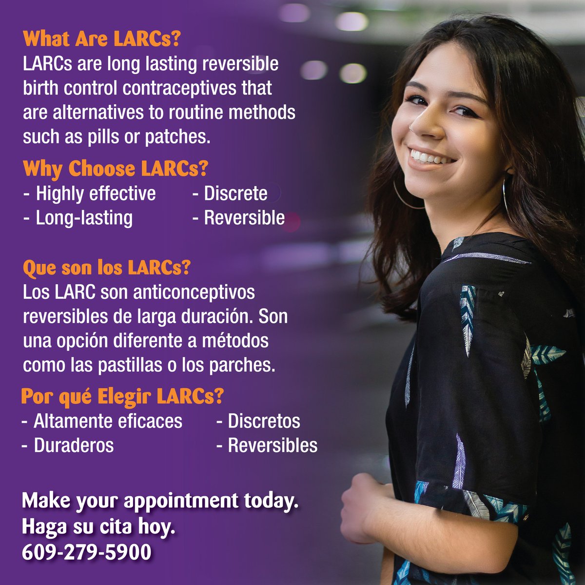 Did you know there are birth control options that don’t need a daily pill? 

LARCs are long-lasting and can be removed anytime. 
They’re safe, private, and work really well.

Call 609-278-5900 to schedule an appointment and talk to a provider.
#ReproductiveHealth #LARC #HJAHC