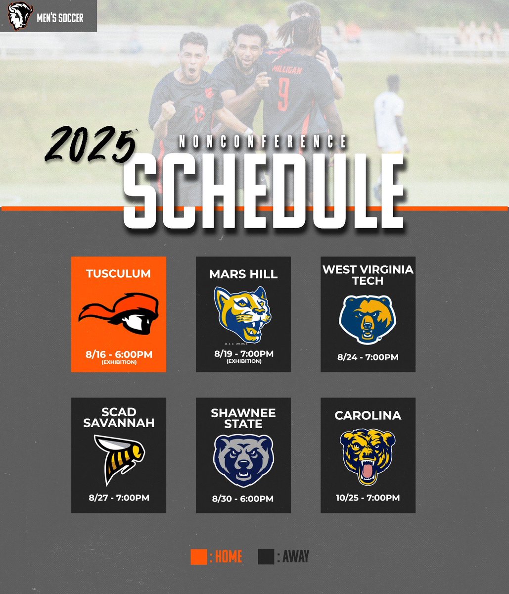 MilliganBuffs's tweet image. The 2025 @milliganmenssoccer schedule has been released ⚽️
Head over to Milliganbuffs.com to read all about it! 🦬
#buffnation #therightwaytoplay
