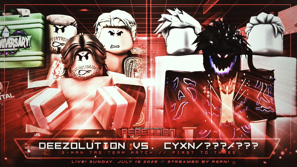 🚨 THIS SUNDAY! | 2:30PM ET

<a href="/CyxnLxgicRBLX/">DISASTERPIECE</a> sets out to pave the way for GMT stars in RRW as he teams with 2 mystery partners to take on <a href="/H0WARDC0RRE/">Howard.</a>, <a href="/rosegold_AP/">roseeee</a> &amp; <a href="/jfkheadshot58/">mlg</a>! 

Will DEEZOLUTION fall? Who are Lxgic’s teammates?

Find it all out THIS SUNDAY at REBELLION!