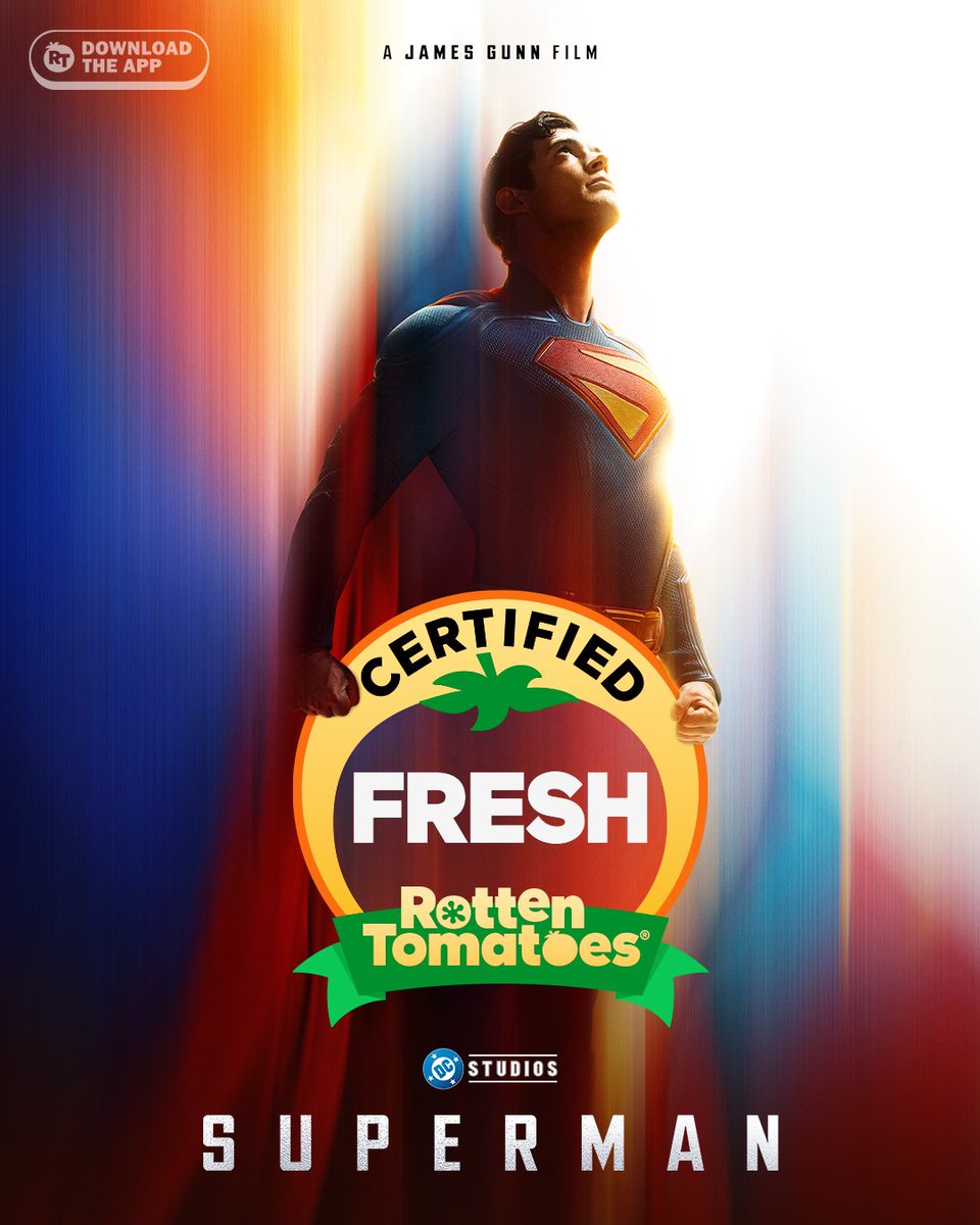 BreakingViews4u's tweet photo. #JamesGunn's #Superman is Certified Fresh at 86% on the #Tomatometer, with 102 reviews
#RottenTomatoes #dcstudios https://t.co/TNUHDuB03A