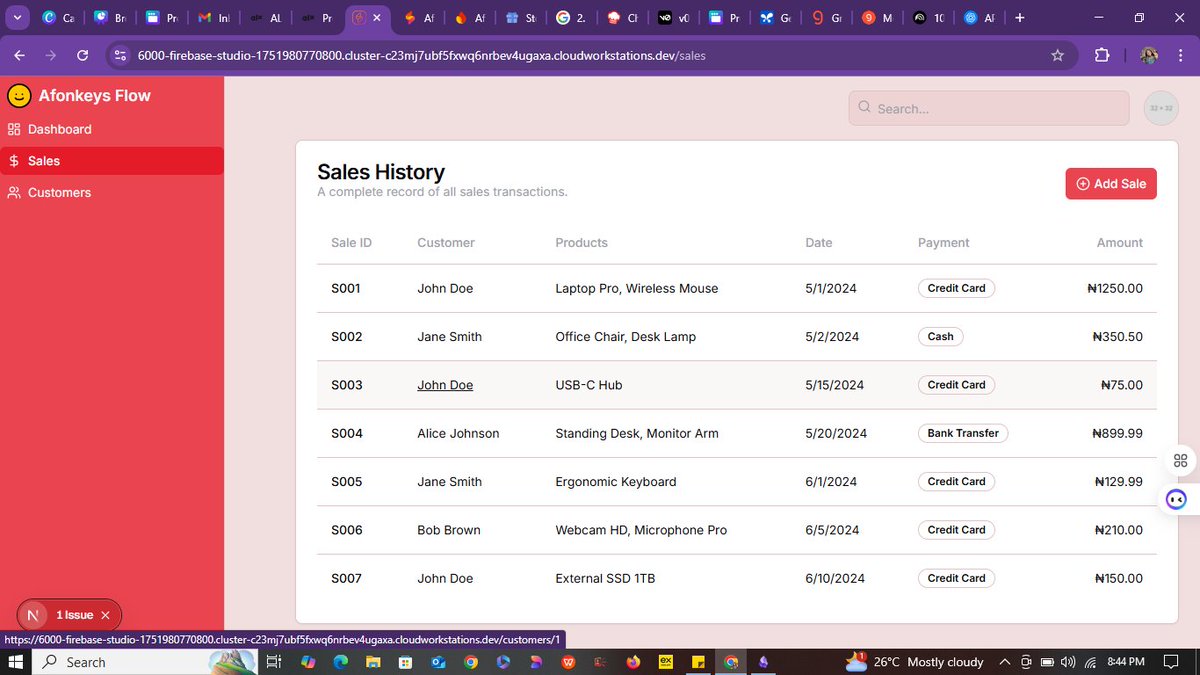 precyshasha's tweet image. Just built a sales app using Firebase! 🔥
It records customer data &amp;amp; sales history — super intuitive to use. Firebase really makes development smooth.

Thanks @alx_africa @julienbarbier42 @kalibetre @lowercase_life 🙌
#ALX_AiSK #Firebase #SalesApp #TechForBusiness #Productivity