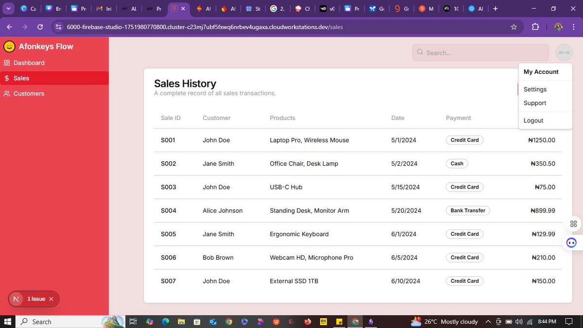 precyshasha's tweet image. Just built a sales app using Firebase! 🔥
It records customer data &amp;amp; sales history — super intuitive to use. Firebase really makes development smooth.

Thanks @alx_africa @julienbarbier42 @kalibetre @lowercase_life 🙌
#ALX_AiSK #Firebase #SalesApp #TechForBusiness #Productivity