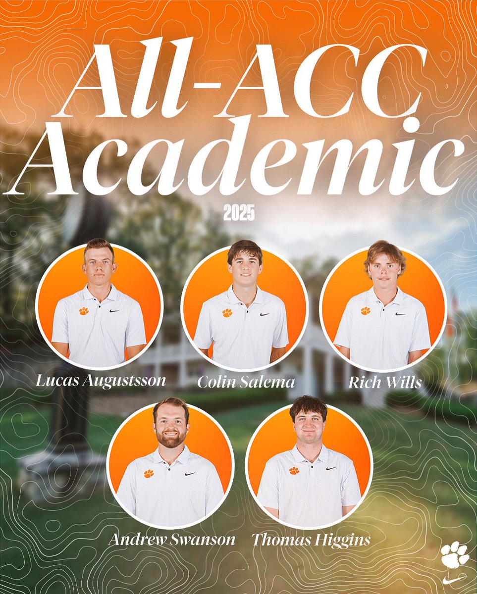 ClemsonMGolf's tweet image. Congrats to Andrew, Lucas, Thomas, Colin and Rich on earning All-ACC Academic honors!!
