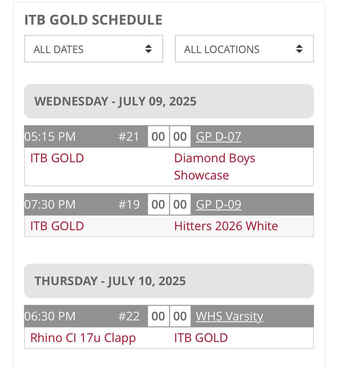 Heading to Grand Park this weekend for the ABC. Here’s my schedule for pool play:
<a href="/ITBMarucci/">Illinois Travel Baseball Club</a>