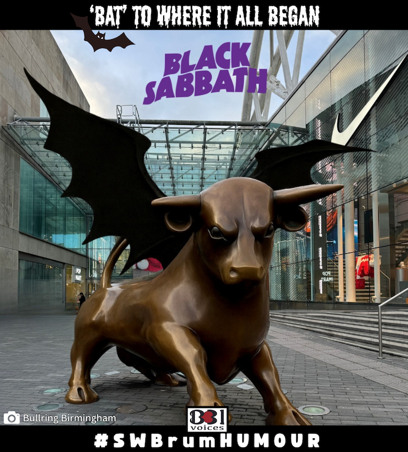 B31Voices's tweet photo. Incase you missed the Brummie Bull ready for Black Sabbath's final performance (like we did!), here he is 😁 🖤 

- 
#SWBrumHUMOUR 🤣 
#BlackSabbath 
#ozzyosbourne 
#BrummieBull 
#BirminghamBull 
#Birmingham 
#BirminghamUK 
#B31Voices #BVoices https://t.co/D3RNqIvAHm