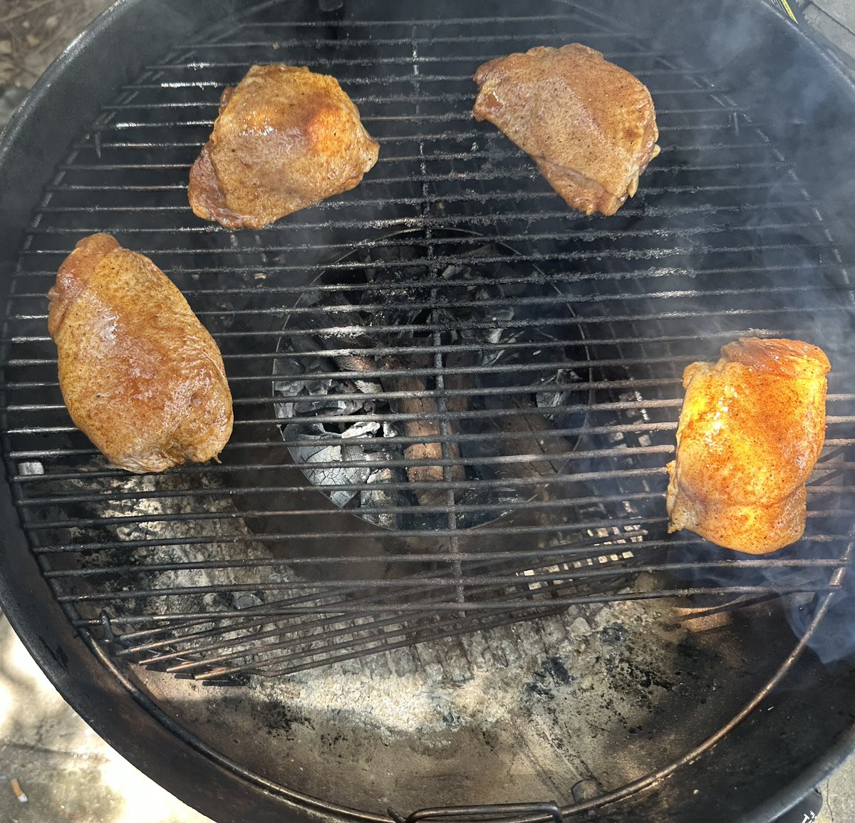 Some chicken thighs for dinner tonight. Brined in DR Pepper, hot sauce and Honey Hog BBQ from <a href="/MeatChurch/">Meat Church ™</a> then seasoned up with the same rub