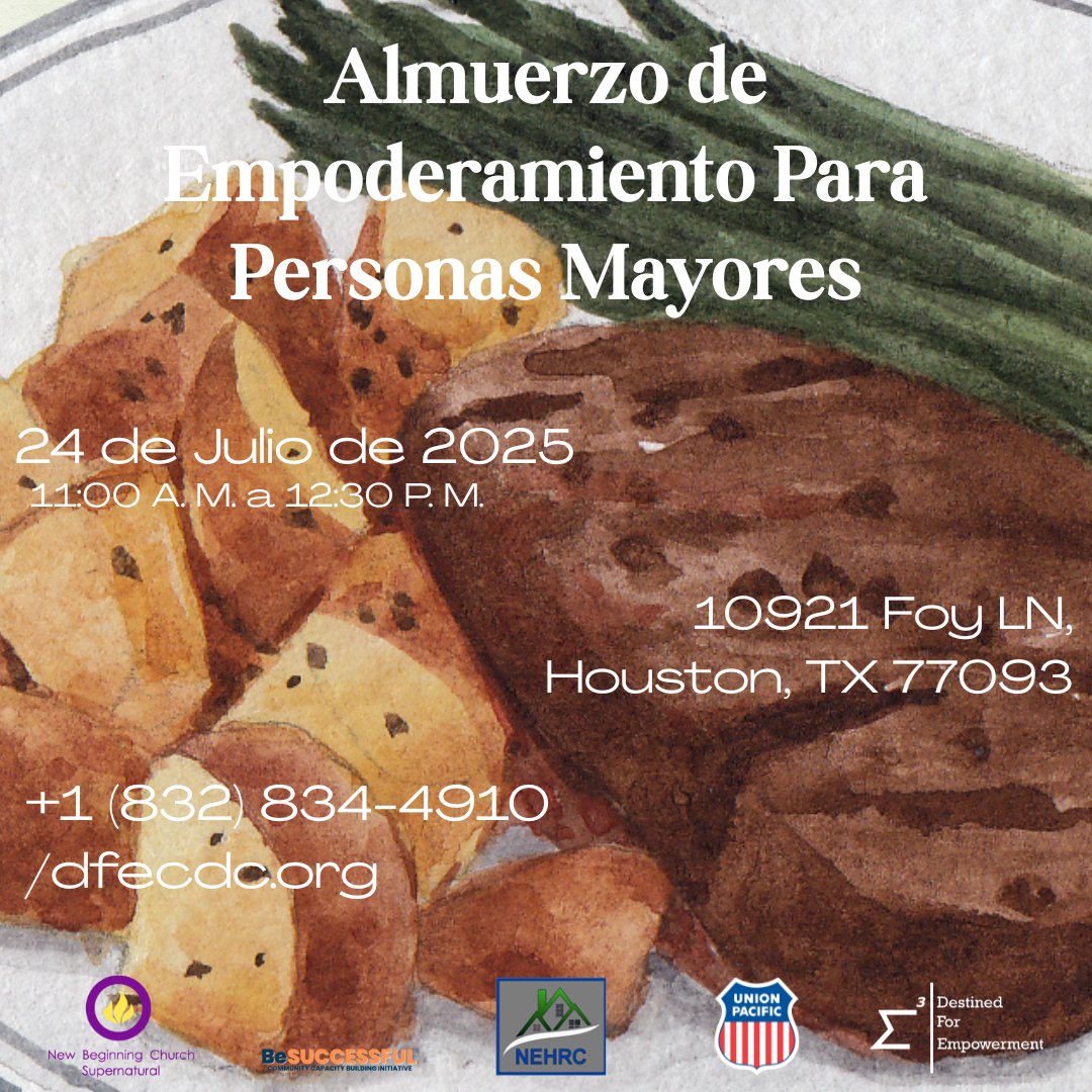 dfecdc's tweet photo. Our Senior Empowerment Luncheon is on July 24, 2025 at
10921 Foy LN, Houston, TX 77093.
11AM-12:30PM
See you then.😉🥪🥘🥗🍓 #seniorliving #seniorcare #dfecdc #liveyourbestlife https://t.co/zU6SqIRXPb
