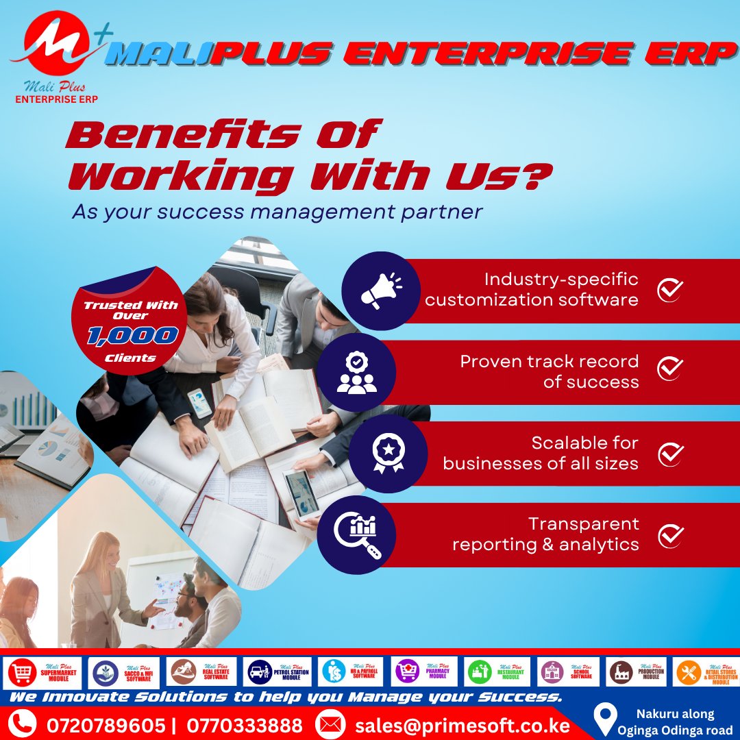 MaliPlusERP's tweet image. Discover why over 1,000 businesses trust Maliplus ERP by Primesoft Solutions.
Custom software. Proven success. Scalable systems. Transparent insights.
We help you grow.
sales@primesoft.co.ke

#PrimesoftSolutions