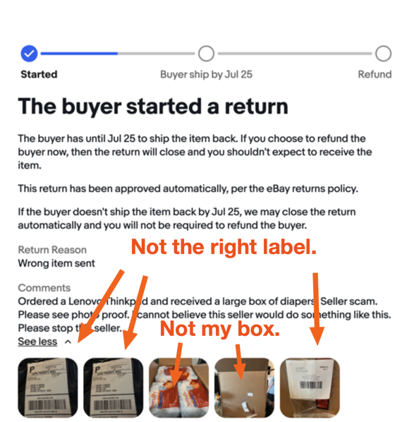 ctrlaltrecycle's tweet photo. Ebay selling is much more of an emotional roller coaster than it should be. My 2nd biggest sale ever this morning sandwiched in between 2 completely ridiculous claims: "I bought a computer and you sent me diapers" and "item not received" when the USPS tracking shows delivered. https://t.co/Is4BZznkhi