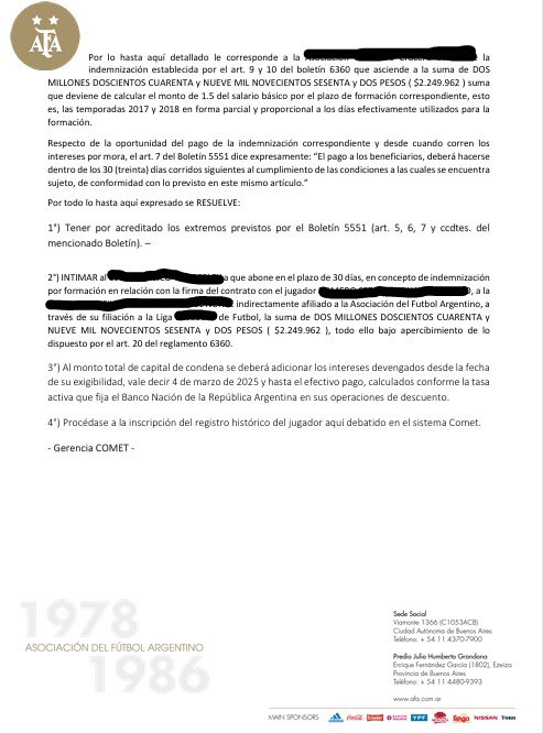Comparto con ustedes una nueva resolución de Gerencia COMET AFA donde se reconoce el derecho de formación de club del interior.
La resolución reitera el concepto “declarativo y no constitutivo” de derecho  con la cual debe ser interpretada la inscripción del registro del jugador.