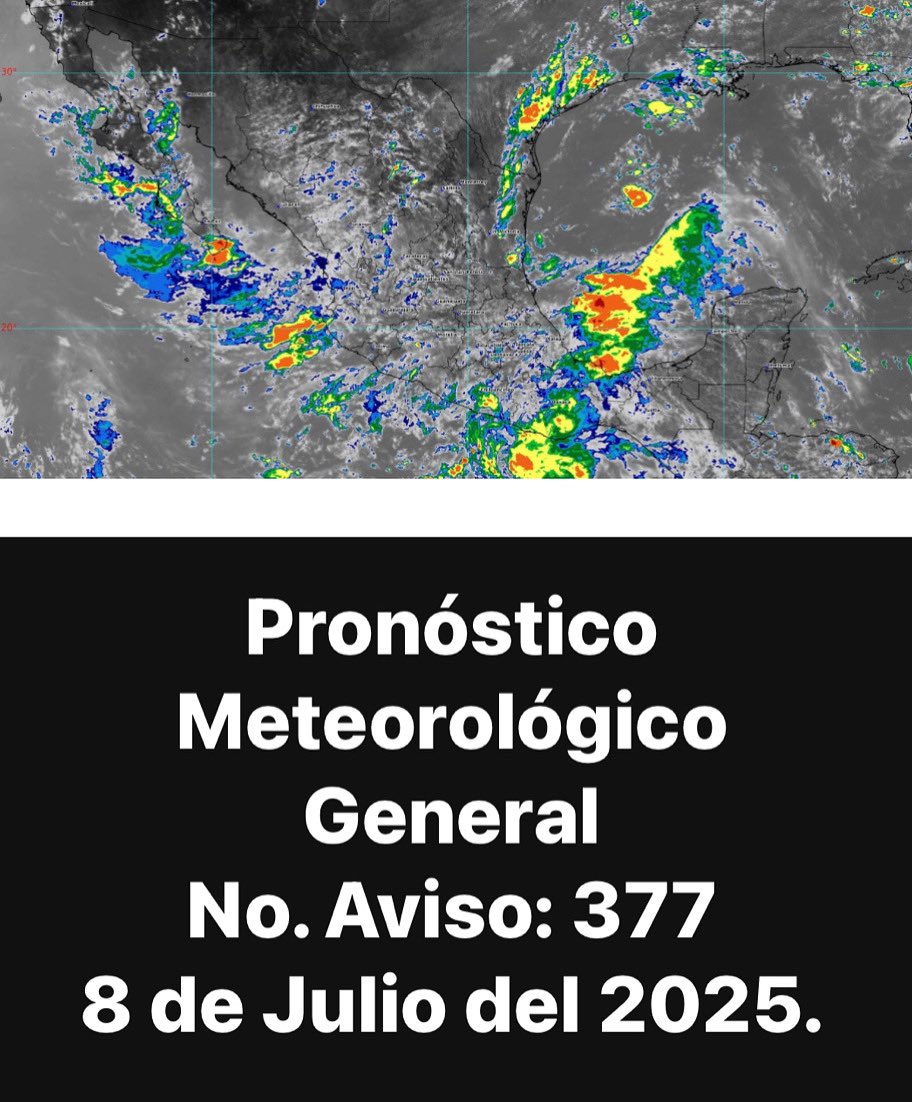 Pronóstico de lluvias para hoy 08 de julio de 2025:

Intervalos de chubascos (5 a 25 mm): Baja California Sur, Sonora, Chihuahua, Coahuila, Nuevo León y Aguascalientes.