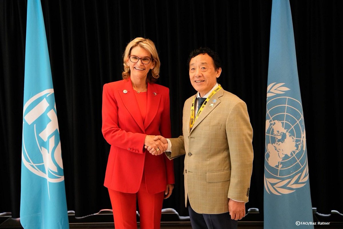 FAODG's tweet image. Congratulations @ITUSecGen Doreen Bogdan-Martin for hosting #AIforGood Summit and WSIS +20 HL event. Pleased to launch with you Robotics for Good – Youth Challenge 2025–26. @FAO will continue to champion innovation and digital skills to help transform agrifood systems. #4Betters