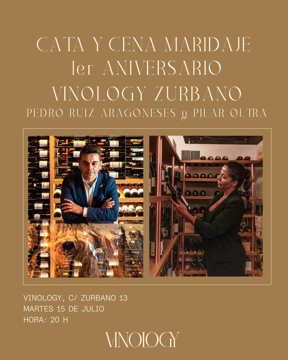 Vinology | Wine Bar, Madrid (@vinology) on Twitter photo Vinology Zurbano cumple un año.
Y para celebrarlo, el 15/7, recibiremos a Pedro RuizAragoneses, CEO <a href="/almacarraovejas/">Alma Carraovejas</a> , para compartir una cata y cena maridaje junto a Pilar Oltra.
Un encuentro que reunirá vinos de todo el universo Alma Carraovejas
📩 vinology.wine/producto/una-c… Vinology Zurbano cumple un año.
Y para celebrarlo, el 15/7, recibiremos a Pedro RuizAragoneses, CEO <a href="/almacarraovejas/">Alma Carraovejas</a> , para compartir una cata y cena maridaje junto a Pilar Oltra.
Un encuentro que reunirá vinos de todo el universo Alma Carraovejas
📩 vinology.wine/producto/una-c…