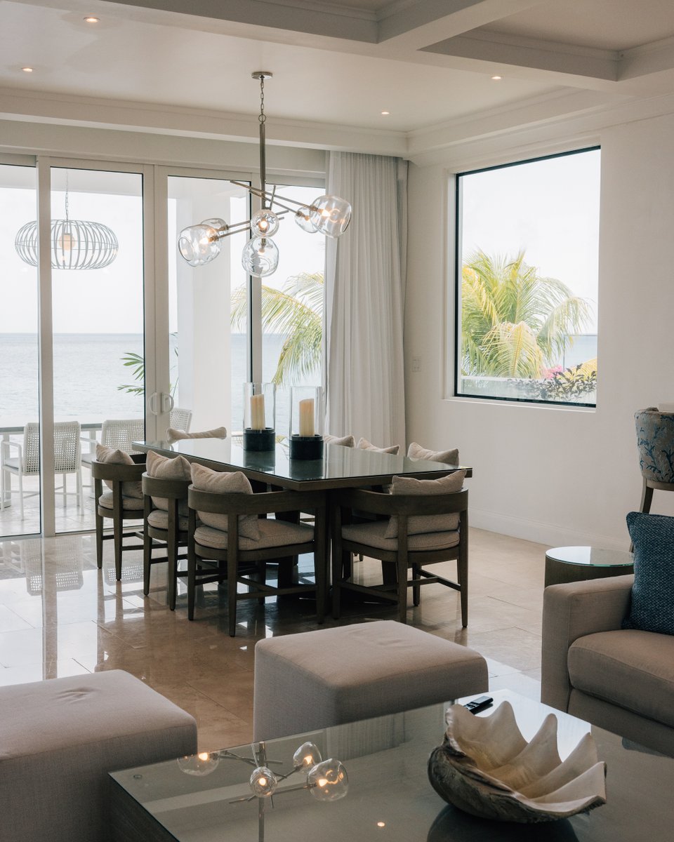 The spacious dining area in our Ocean Point Residences is where luxury meets family connection. With floor-to-ceiling windows, a fully equipped gourmet kitchen, and room for everyone, it’s the perfect place to gather and share a meal. #MyWJL