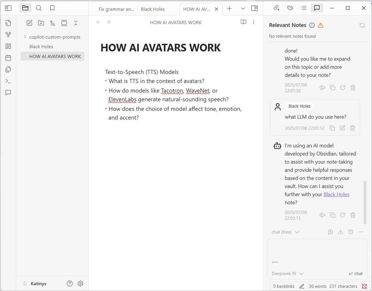 mkatini's tweet image. Tried out Obsidian with Copilot today, super helpful for breaking down complex topics and capturing key points. Definitely adding this to my study toolkit!
#ALX_AiSK @alx_africa #AIProductivity #SmartNotes