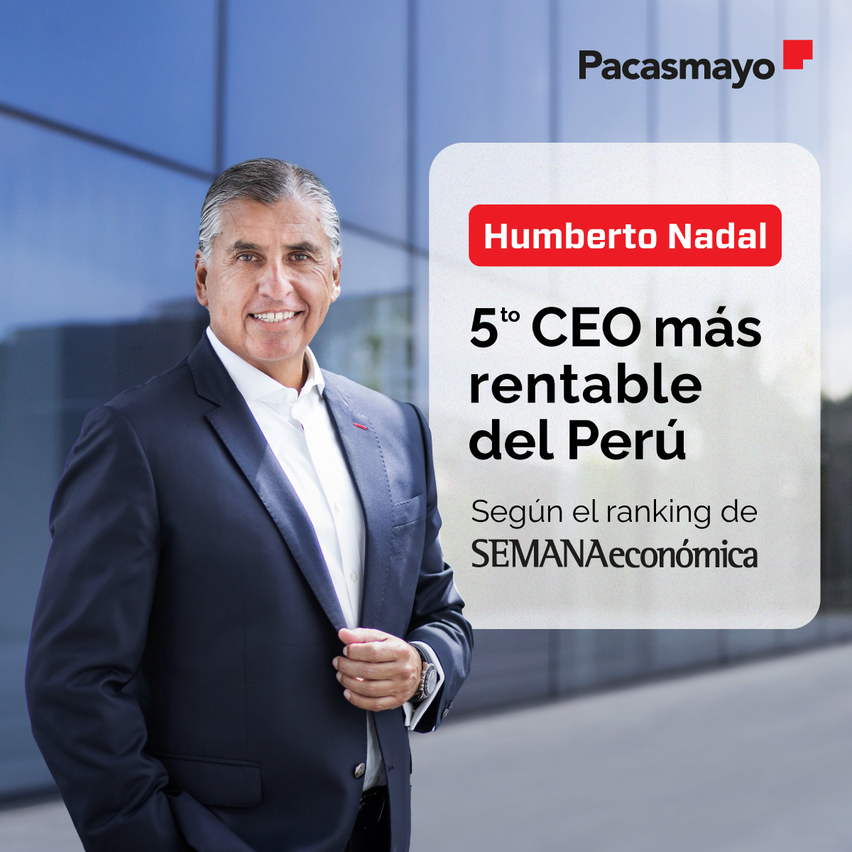 Por segundo año consecutivo, nuestro CEO, Humberto Nadal, ha sido reconocido entre los 5 CEOs más rentables del Perú. Un liderazgo que refleja el trabajo en equipo y nuestros valores.#OrgulloPacasmayo