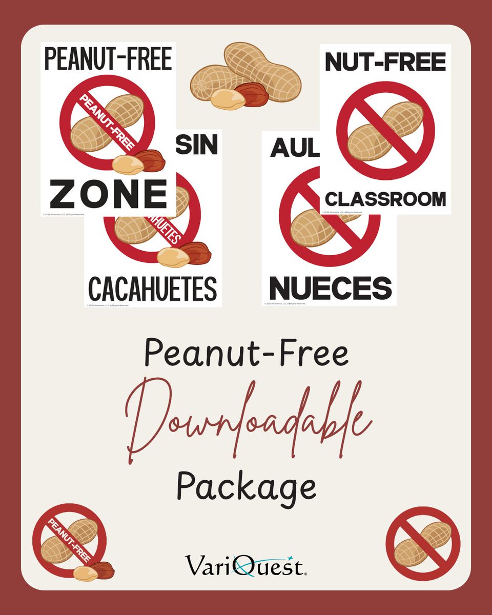 Create a safe space for your peanut-free students with this new set of peanut allergy-related graphics, Motiva sticker, and Perfecta Poster—ALL available in Spanish!🥜 As a VariQuest customer, download for FREE on the VariQuest Resource Center today! 
hubs.ly/Q03wlL4N0