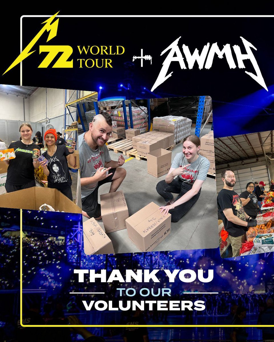 Metallica's tweet image. When our @AWMHFoundation promotes the idea of giving back, that means more than monetary donations. A huge part of giving back involves donating your time. The #MetallicaFamily acted as a shining example of that throughout the North American run of the #M72 World Tour. Check out…