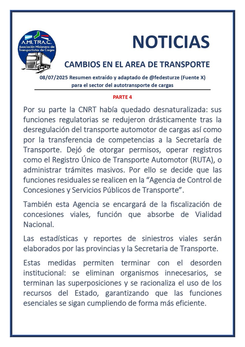 AMITRAC_OK's tweet photo. Resumen de la publicación de @fedesturze sobre las particularidades del decreto 461/25 sobre el autotransporte de cargas. @ArgTransporte https://t.co/JrIjj7xIAe