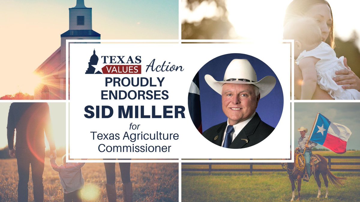 TxValuesAction's tweet image. Texas Values Action is proud to endorse Agricultural Commissioner Sid Miller (@MillerForTexas) who proudly stands for religious liberty, marriage, family, and life in Texas.
For all other races, visit buff.ly/2TCe7Cb to learn more about the candidates using the most…