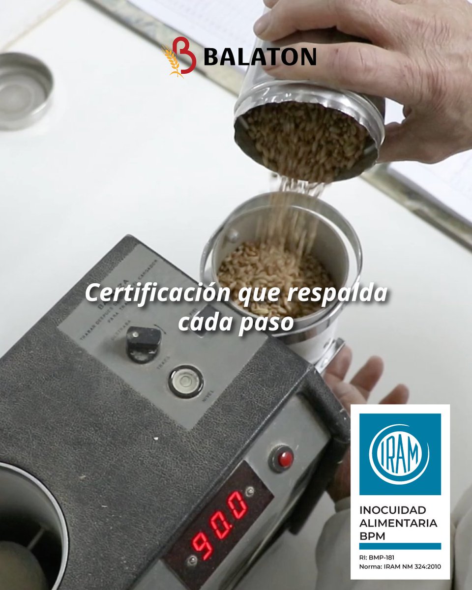 MolinosBalaton's tweet photo. Nuestros procesos están auditados bajo las Normas IRAM, lo que garantiza la inocuidad del producto y la confiabilidad de todo el circuito de producción. Cumplimos con estándares internacionales, porque producir alimentos exige responsabilidad técnica. #MolinosBalaton https://t.co/9fc81En5DT