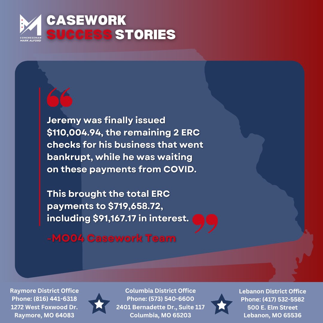 RepMarkAlford's tweet image. Another casework success story!

If you ever need help, our office is always #WorkingForYou!