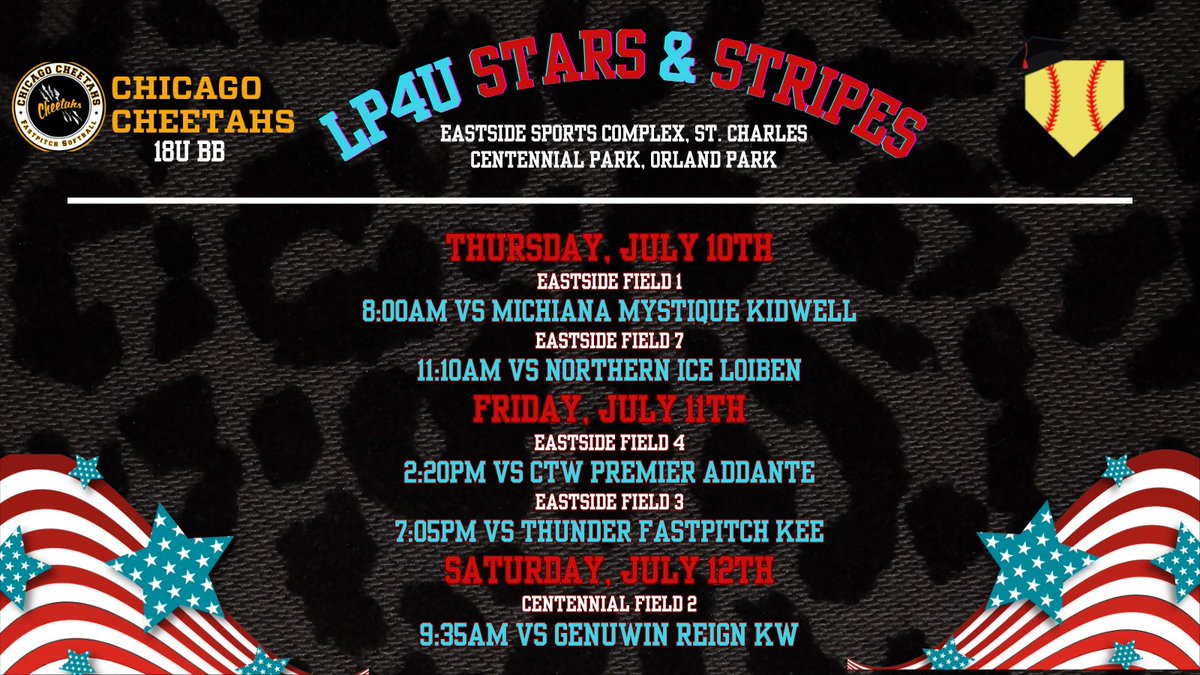 Hey coaches! 🥎 Don’t forget that LP4U Stars in Stripes is in St. Charles too, so come check out us and the other teams playing there on Thursday and Friday! If you can’t be there, watch us here 🎥: youtube.com/@chicagocheeta…