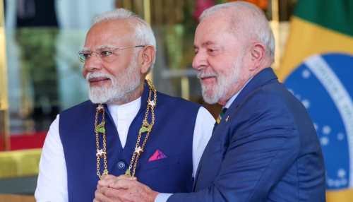 jantrends's tweet photo. PM Modi awarded Brazil’s top civilian honour, the Grand Collar of the National Order of the Southern Cross, by President Lula. A milestone in India‑Brazil ties. #ModiInBrazil #IndiaBrazil #Diplomacy https://t.co/4zmNIaSCzI