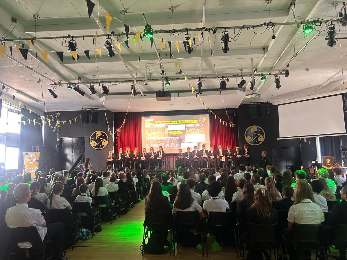 Sports assemblies all week!!! Showcasing and celebrating PE and extracurricular sport #mightyclevedon #teamblack&amp;gold