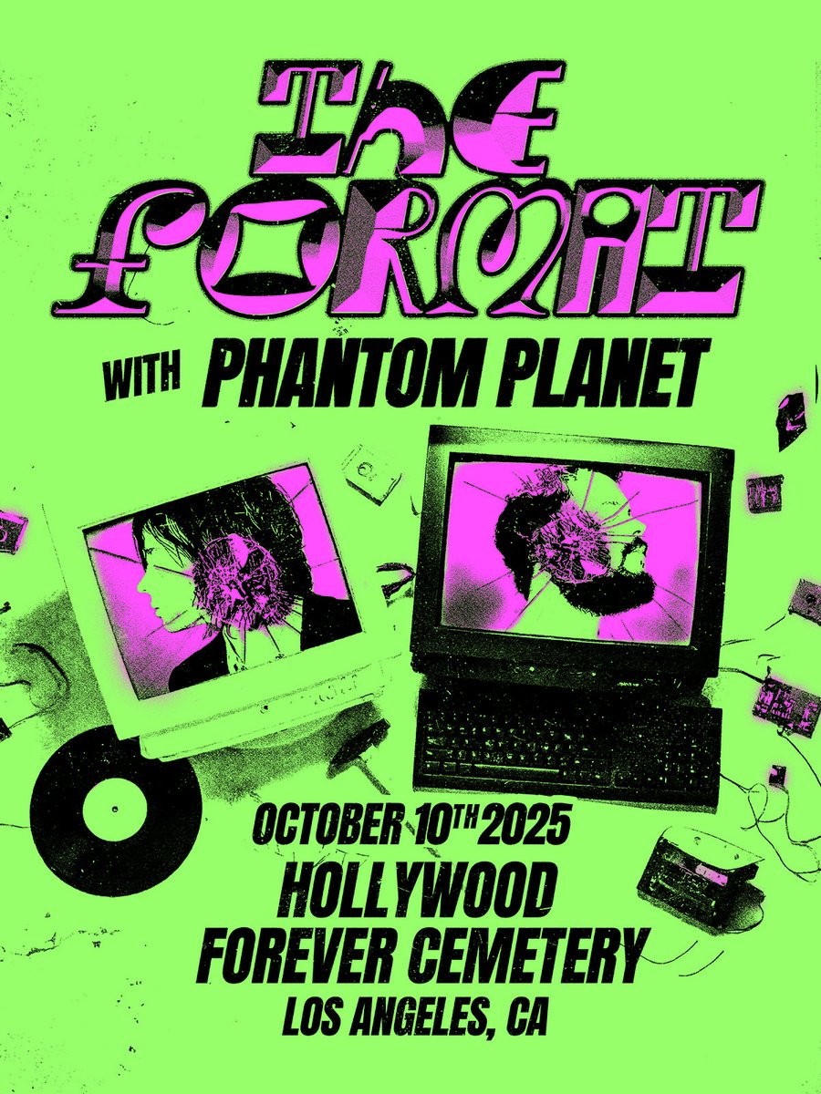 Hollywood Forever (@hwdforever) on Twitter photo The Format w Phantom Planet
outdoors on
The Fairbanks Lawn at Hollywood Forever
10.10.2025- Tickets $49.50
Register for the Artist Presale at theformat.com
GENERAL ONSALE 7.18 NOON
ticketweb.com/event/toro-y-m…
<a href="/theformat/">The Format</a>
<a href="/phantomplanet/">Phantom Planet</a> The Format w Phantom Planet
outdoors on
The Fairbanks Lawn at Hollywood Forever
10.10.2025- Tickets $49.50
Register for the Artist Presale at theformat.com
GENERAL ONSALE 7.18 NOON
ticketweb.com/event/toro-y-m…
<a href="/theformat/">The Format</a>
<a href="/phantomplanet/">Phantom Planet</a>