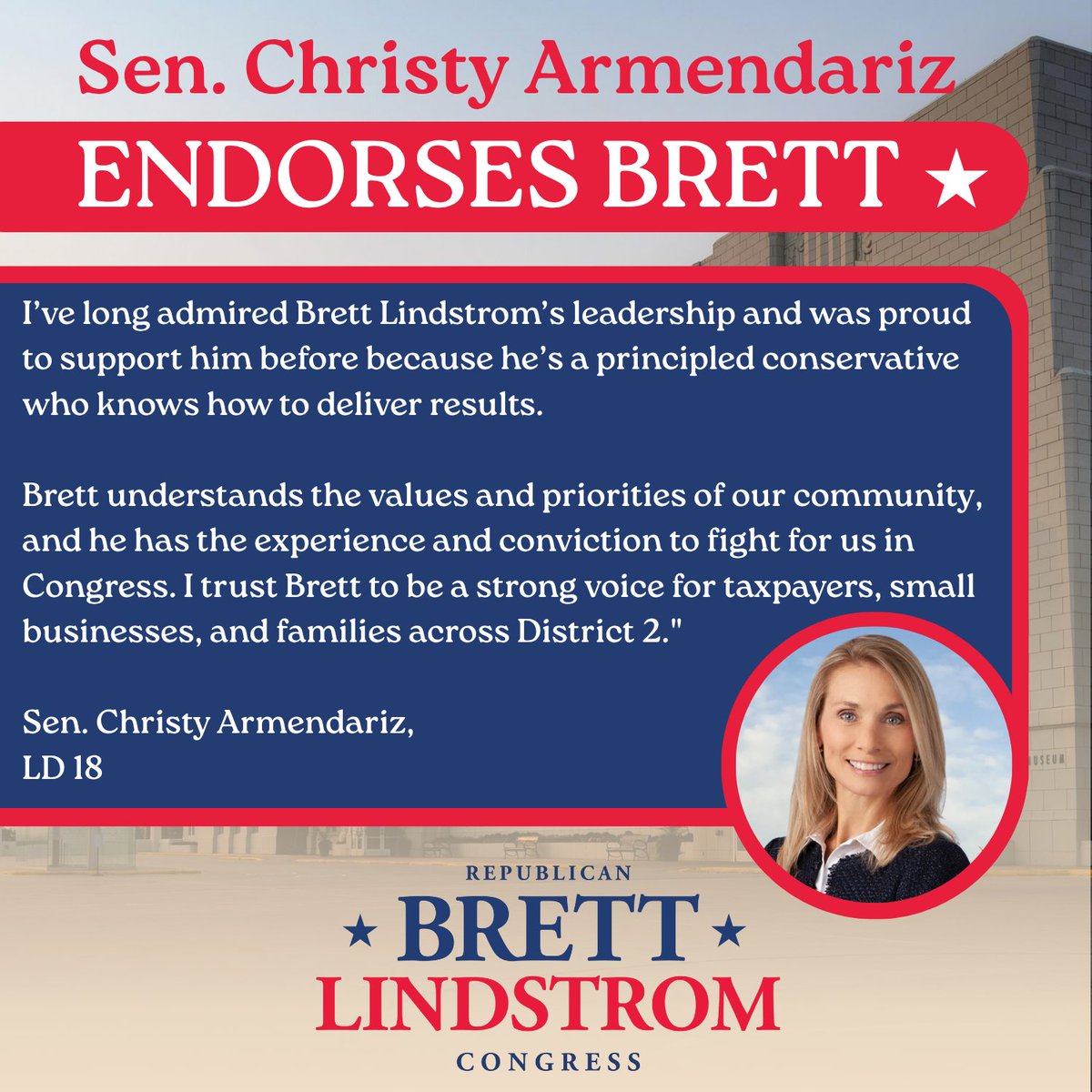 brettlindstrom's tweet image. Thank you to Senator Christy Armendariz for your support. I’m ready to fight for Nebraska families in Congress. Join her in endorsing our campaign today: brettforne.short.gy/x