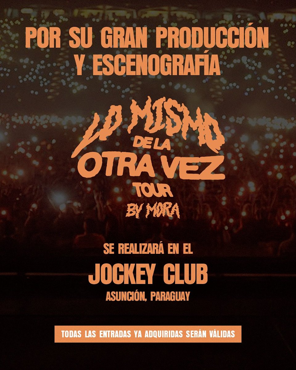 TicketeaPy's tweet image. 👀 ¡Atención! 👉🏼 El concierto de MORA se traslada al Jockey Club 🔥 Leíste bien, su producción y escenografía es una LOCURA 🙌 Se viene la mejor noche‼️
🗓️14/Agosto
💯Mesas al wa 595981 642000
🎟️Entradas en @ticketeapy y vía web en ticketea.com.py