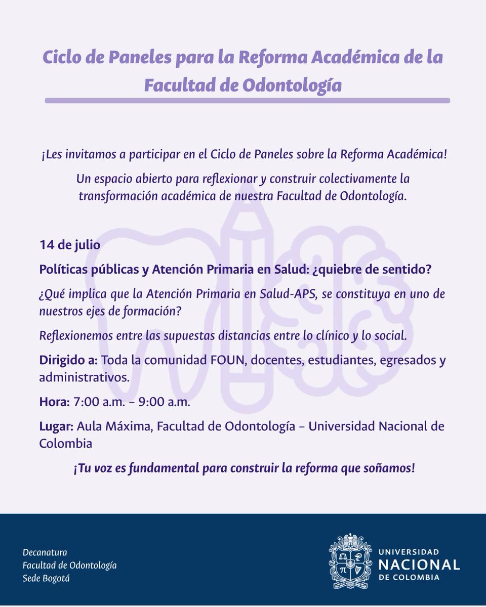EgresadosFOUN's tweet image. la Decanatura de la Facultad de Odontología de la Universidad Nacional de Colombia, nos complace invitarles a participar #unal #posgrados #odontologia #posunal #odonto #egresados_foun #OrgulloUNAL #SomosUNAL #EgresadosUNAL #FOUN #founbogota #dirbienefo #redregresamosFOUN #crefoun