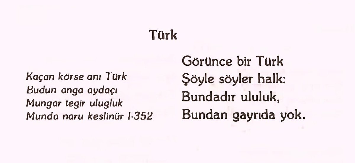 Divanı Lügatit Türk'ten bir dörtlük.