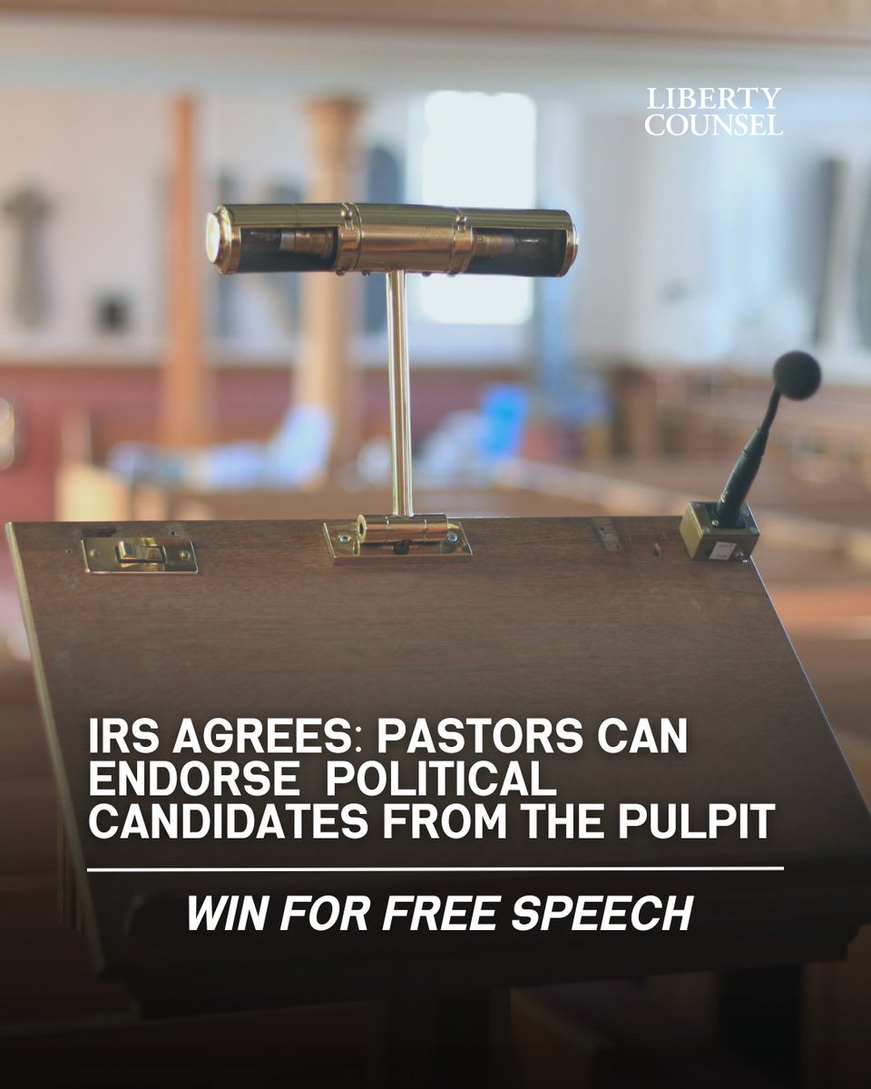 ⛪️In a recent court filing, the Internal Revenue Service (IRS) has agreed that churches and other houses of worship are not prohibited from engaging in political speech.
 
The IRS said that if a house of worship endorsed a candidate to its congregants, the agency would view that