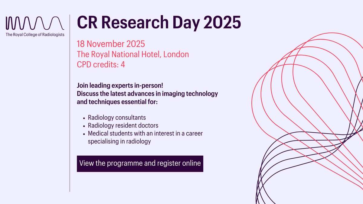 The Royal College of Radiologists (@rcradiologists) on Twitter photo Bookings are now open for our Clinical Radiology Research Day!
Don't miss our essential event for anyone in research 👇
Elevate your academic career, learn how to get started, hear the latest advances and network with peers: tinyurl.com/2wz6m75p
<a href="/IRadResearch/">UK IR Trainee Research Collaborative (UNITE)</a> <a href="/_the_SRT/">The Society of Radiologists in Training</a> Bookings are now open for our Clinical Radiology Research Day!
Don't miss our essential event for anyone in research 👇
Elevate your academic career, learn how to get started, hear the latest advances and network with peers: tinyurl.com/2wz6m75p
<a href="/IRadResearch/">UK IR Trainee Research Collaborative (UNITE)</a> <a href="/_the_SRT/">The Society of Radiologists in Training</a>