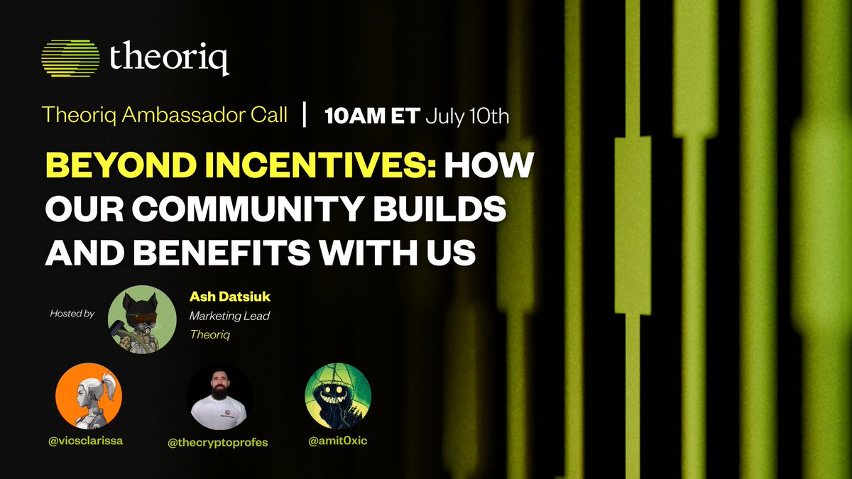 Theoriq (@theoriqai) on Twitter photo How does community engagement unlock crypto's potential and actively shape product, drive progress, and build relationships?
It's about empowerment and alignment.
đ
July 10th | 10AM ET
đïž X Space Hosted by Theoriq Marketing Lead <a href="/incyd__/">Ash (đșđŠ,đ€)</a>
Set your reminders! đ How does community engagement unlock crypto's potential and actively shape product, drive progress, and build relationships?
It's about empowerment and alignment.
đ
July 10th | 10AM ET
đïž X Space Hosted by Theoriq Marketing Lead <a href="/incyd__/">Ash (đșđŠ,đ€)</a>
Set your reminders! đ