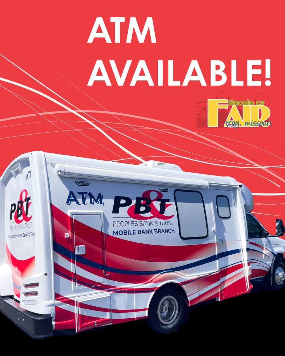 Peoples Bank & Trust (@peoplebanktrust) on Twitter photo Happy first day of <a href="/LCFairMO/">Lincoln County Fair</a> week! Our mobile unit will be right inside the admission gate & has an ATM available for customers & non-customers to use. For instructions on entering to win a $100 Visa gift card, see thread below ⬇️🧵 Happy first day of <a href="/LCFairMO/">Lincoln County Fair</a> week! Our mobile unit will be right inside the admission gate & has an ATM available for customers & non-customers to use. For instructions on entering to win a $100 Visa gift card, see thread below ⬇️🧵