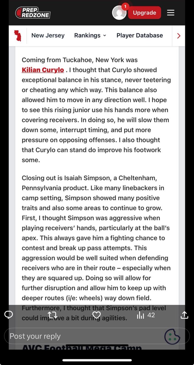 Isaiah Simpson (@15_zay1) on Twitter photo Thank you <a href="/PrepRedzoneNJ/">Prep Redzone New Jersey</a> for the evaluation. Had a great time competing at the AVC mega camp! Learned a lot!
<a href="/PRZVicCastillo/">VicCastilloPRZ</a> <a href="/CheltenhamPant1/">Cheltenham Panthers 🏈</a> <a href="/DJMcFadden_/">DJ McFadden</a> <a href="/ttolbertI350/">Terence Tolbert</a> <a href="/PAPrepsRivals/">PA Preps</a> <a href="/PaFootballNews/">Pennsylvania Football News</a> <a href="/S1insider/">Suburban One Insider</a> Thank you <a href="/PrepRedzoneNJ/">Prep Redzone New Jersey</a> for the evaluation. Had a great time competing at the AVC mega camp! Learned a lot!
<a href="/PRZVicCastillo/">VicCastilloPRZ</a> <a href="/CheltenhamPant1/">Cheltenham Panthers 🏈</a> <a href="/DJMcFadden_/">DJ McFadden</a> <a href="/ttolbertI350/">Terence Tolbert</a> <a href="/PAPrepsRivals/">PA Preps</a> <a href="/PaFootballNews/">Pennsylvania Football News</a> <a href="/S1insider/">Suburban One Insider</a>