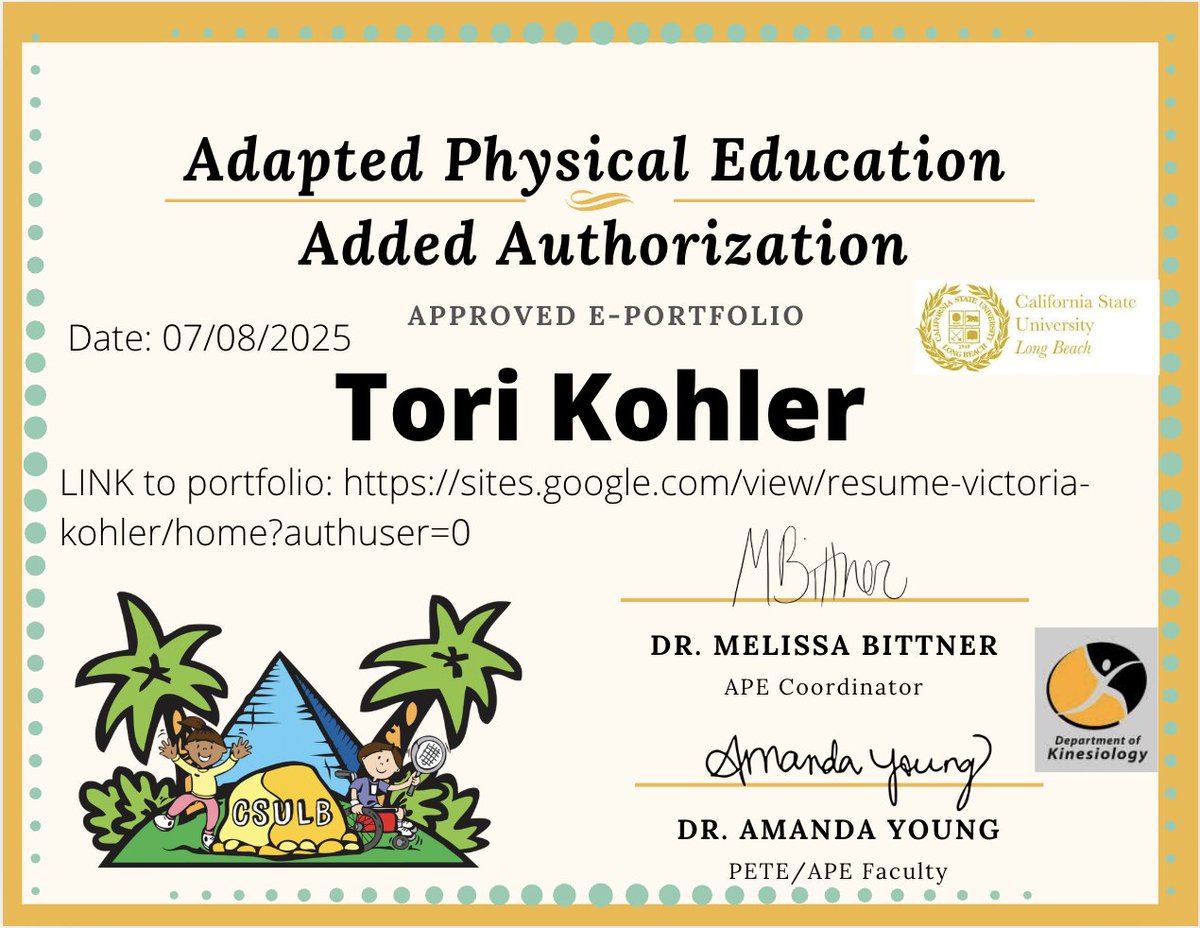 Congratulations to Tori Kohler for completing her APE Added Authorization! Checkout her e-portfolio: sites.google.com/view/resume-vi…