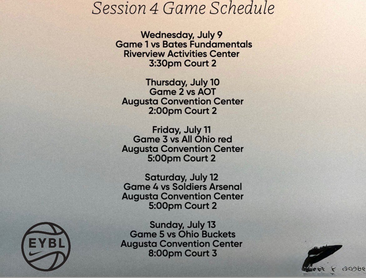 Session 4 Game Schedule