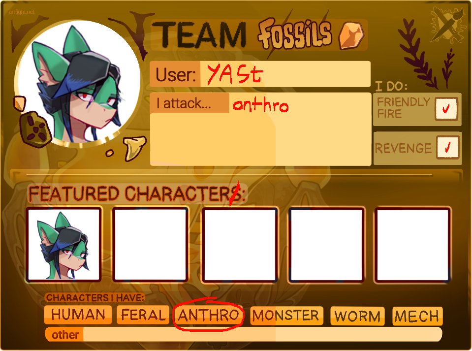 Yetanotherst's tweet image. artfight.net/~Yast
Artfight!
im on team fossils!