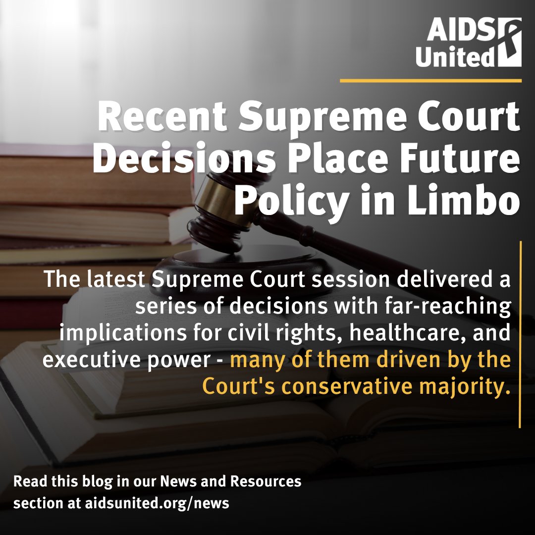 AIDSUnited's tweet image. 📣 New Blog Alert! 📣Head to our website to read our recent blog, “Recent Supreme Court Decisions Place Future Policy in Limbo” and learn how the recent Supreme Court session is shaping future policy in the United States.
👉 Read the update at aidsunited.org/news!