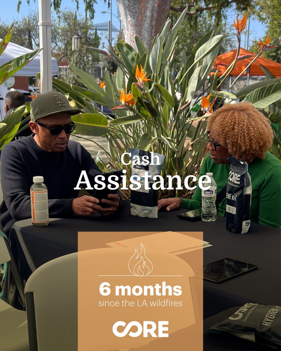 COREresponse's tweet image. Providing cash assistance is a critical component of CORE’s ongoing relief efforts following disasters like the LA wildfires. When people have lost so much, cash assistance gives them the power and flexibility to prioritize their unique and urgent needs.