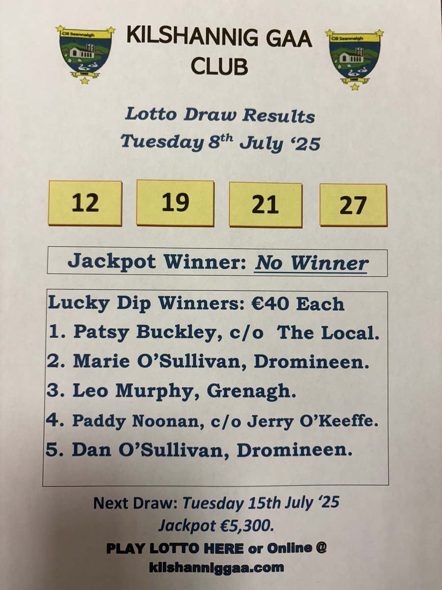 This Weeks Lotto Results 🔵🟡