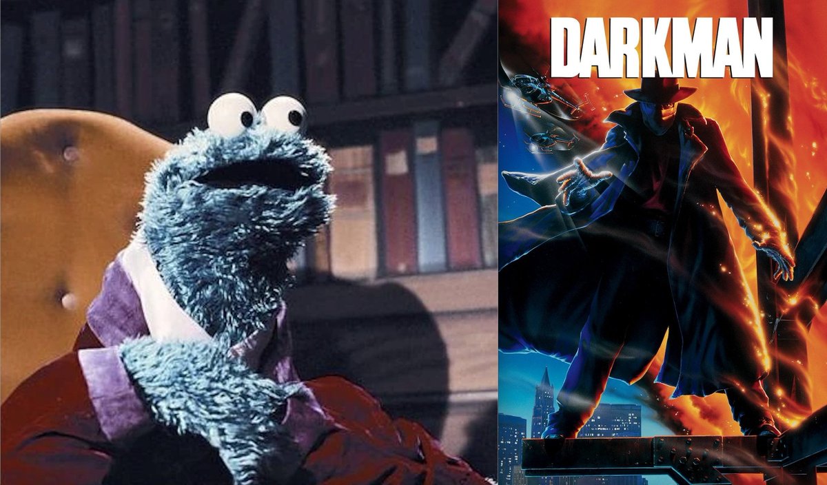 f_CookieMonster's tweet image. Cookie Monster movie review: Darkman (1990)
In his most understated performance since role of Rob Roy in movie me can’t remember name of, Liam Neeson play part of brilliant doctor who invent sintetic skin (lucky) but not have much success perfekting formula (unlucky) but have…