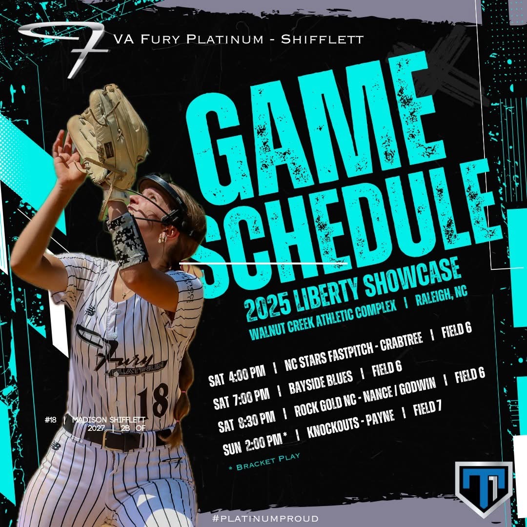 Fury Platinum Virginia (@furyplatinumva) on Twitter photo VA Fury Platinum Shifflet (<a href="/fplatinumshiff/">VA Fury Platinum Shifflett</a>) heads to NC this weekend for the 2025 Liberty Showcase! Coaches - here is their schedule ⬇️#platinumproud VA Fury Platinum Shifflet (<a href="/fplatinumshiff/">VA Fury Platinum Shifflett</a>) heads to NC this weekend for the 2025 Liberty Showcase! Coaches - here is their schedule ⬇️#platinumproud