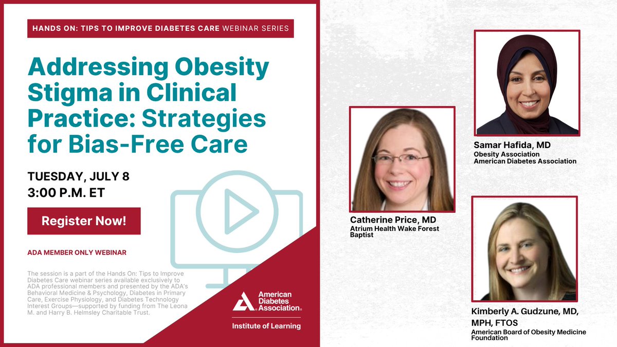 Join us on July 8 for a live ADA member-exclusive webinar: Addressing Obesity Stigma in Clinical Practice. Learn strategies for bias-free care + earn 1 FREE CE credit.
🔗 Register: bit.ly/4kxkopi
#DiabetesCare #WeFight #ObesityStigma #BiasFreeCare